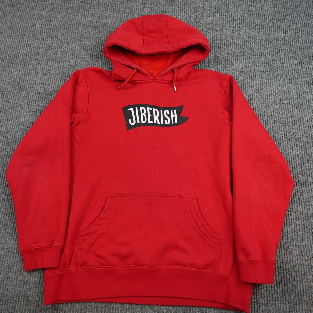 Jiberish Hoodie Mens Large Red Fleece Pullover Sweatshirt Logo Graphic